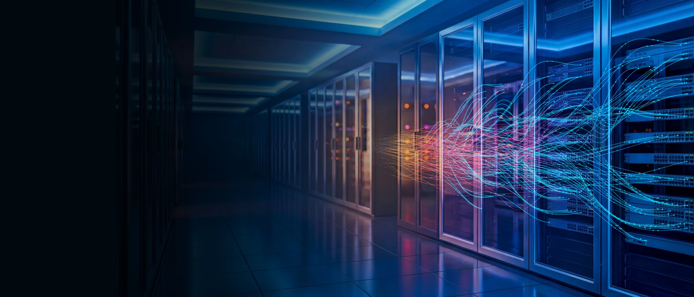 Modern enterprise infrastructure with connected servers and secure cloud systems